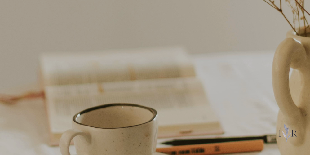 calm morning routine with coffee and open book in soft natural light